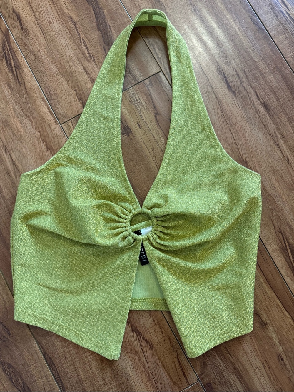 H&M Lime Green Halter Crop Top with Center Ring